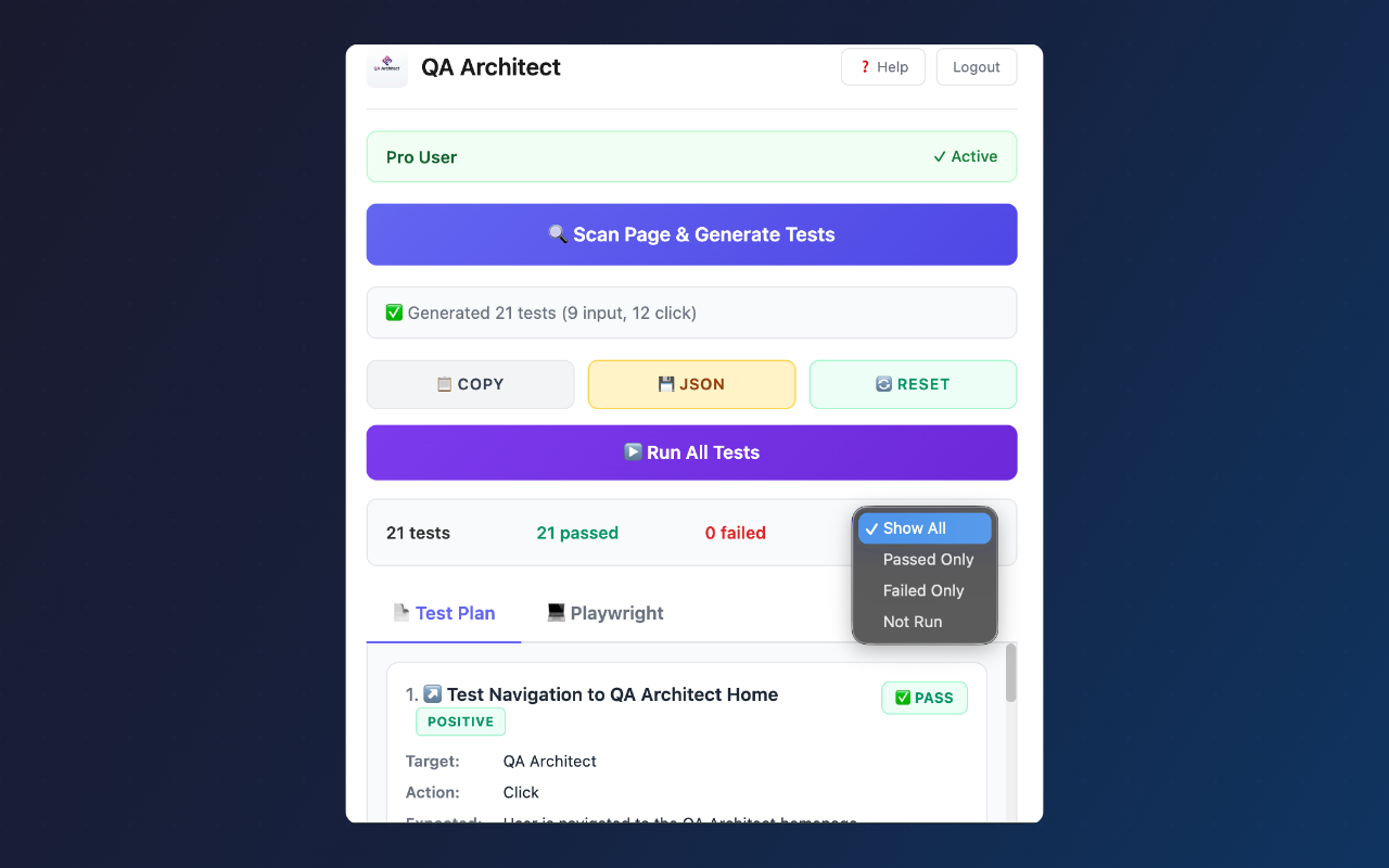 QA Architect - Screenshot 4 showing product features and functionality
