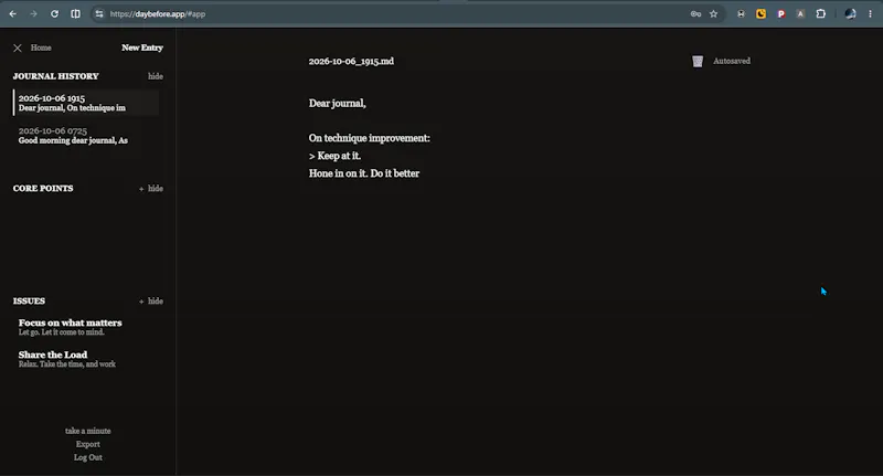 Day Before, the private journal screenshot 1