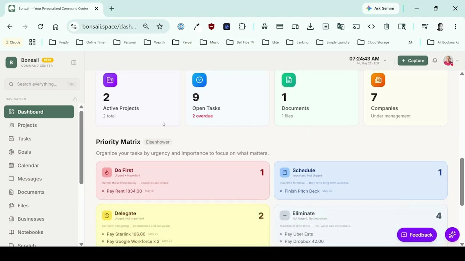 Bonsaii — Personalized Command Center screenshot 1 (video preview)