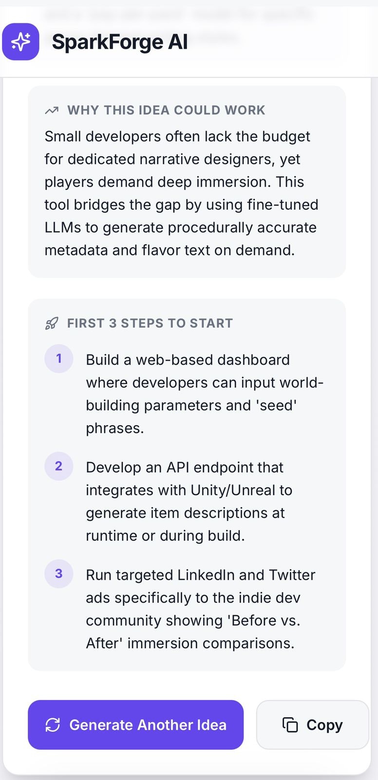 SparkForge AI - Screenshot 4 showing product features and functionality