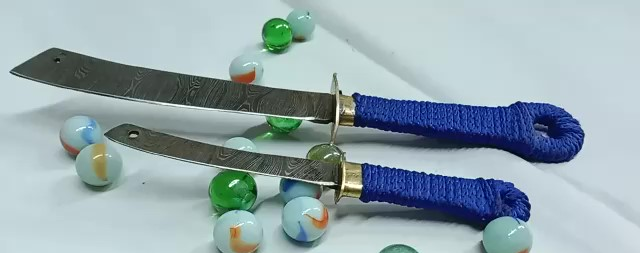 Damascus Pocket Knife & Wakizashi Sword  gallery image