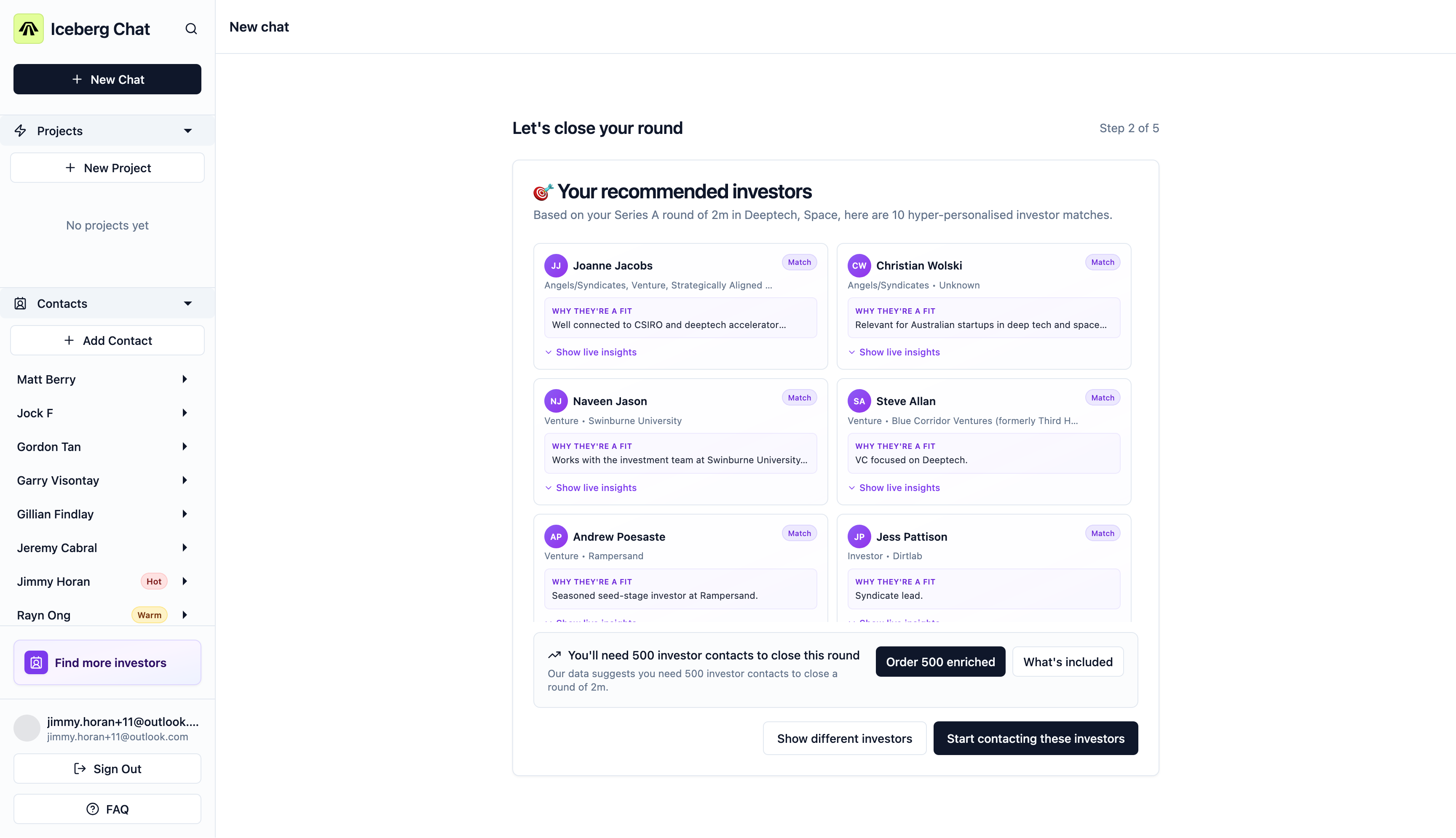 Iceberg AI-Fundraising Assistant - Main screenshot showing features and interface