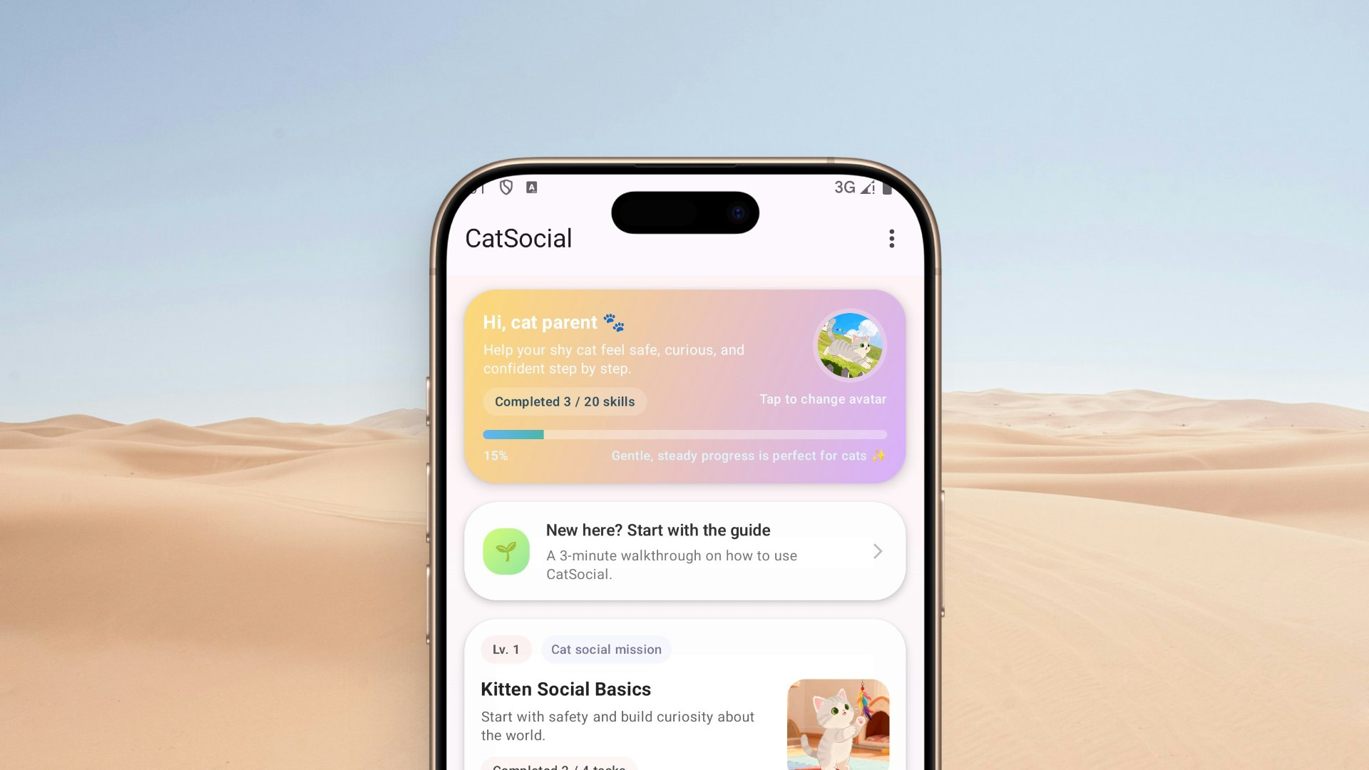CatSocial: Shy Cat Training - Main product screenshot demonstrating key features and user interface