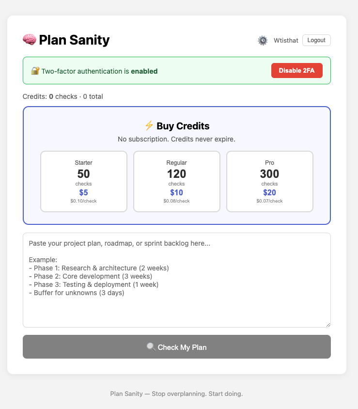 Plan Sanity