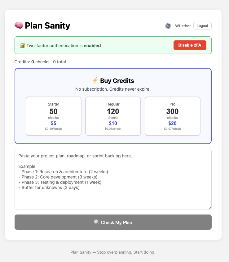 Plan Sanity
