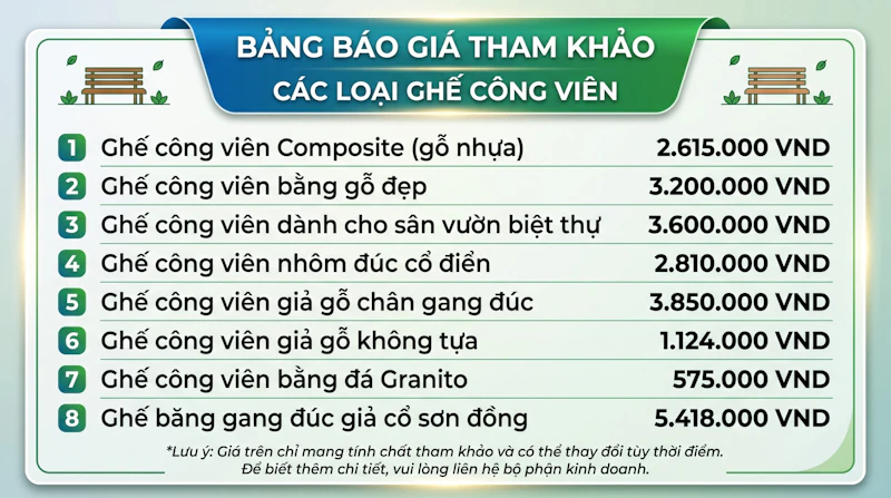 Ghế Công Viên Chất Lượng Cao Chính Hãng screenshot 1