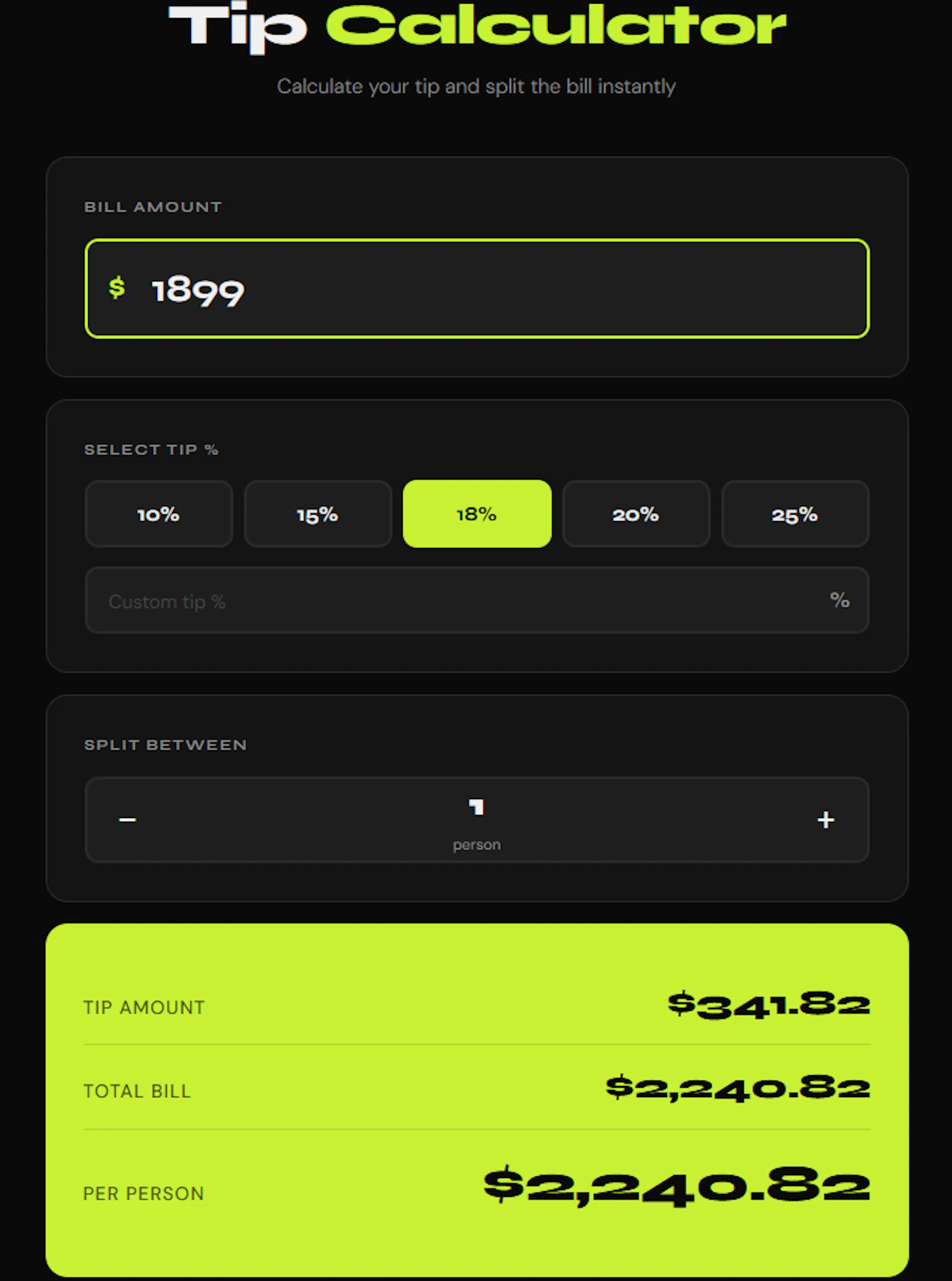The fastest free tip calculator online	 screenshot 2