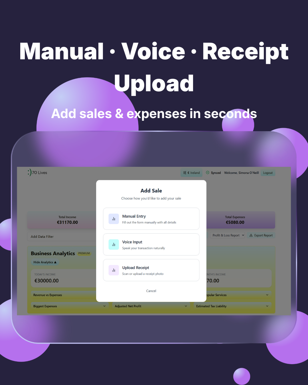 70Lives – Beauty Business App - Screenshot 2 showing product features and functionality