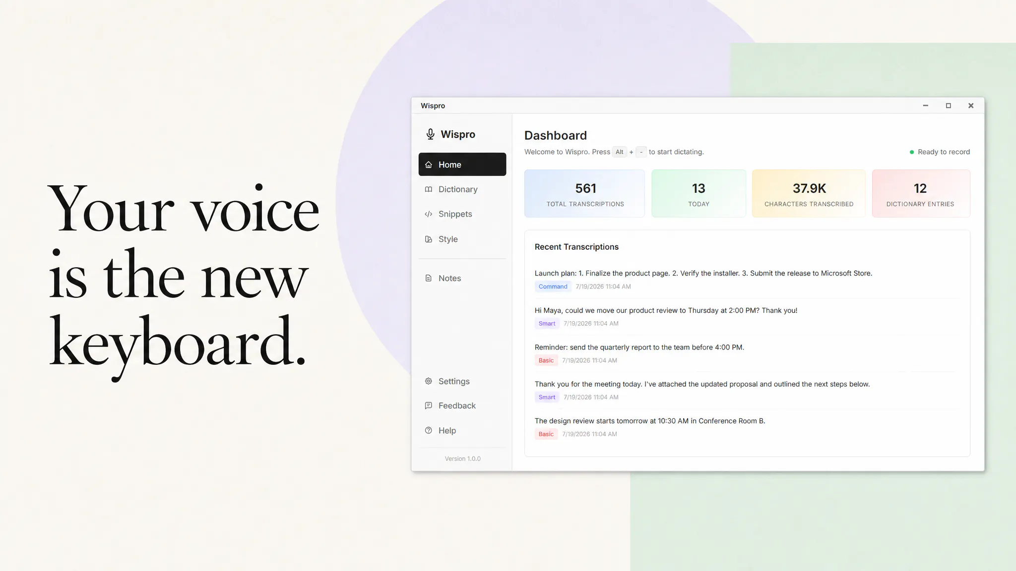 startuptile Wispro-Stop typing start talking get perfectly written text