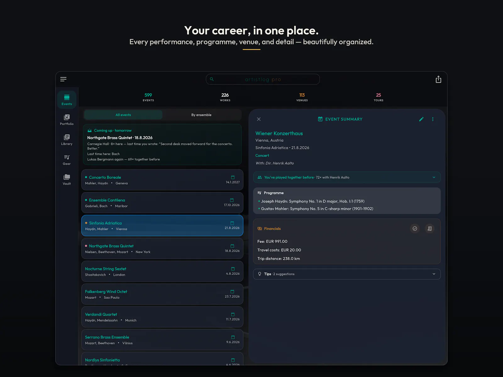ArtistLog - Concerts, repertoire & gear screenshot 1