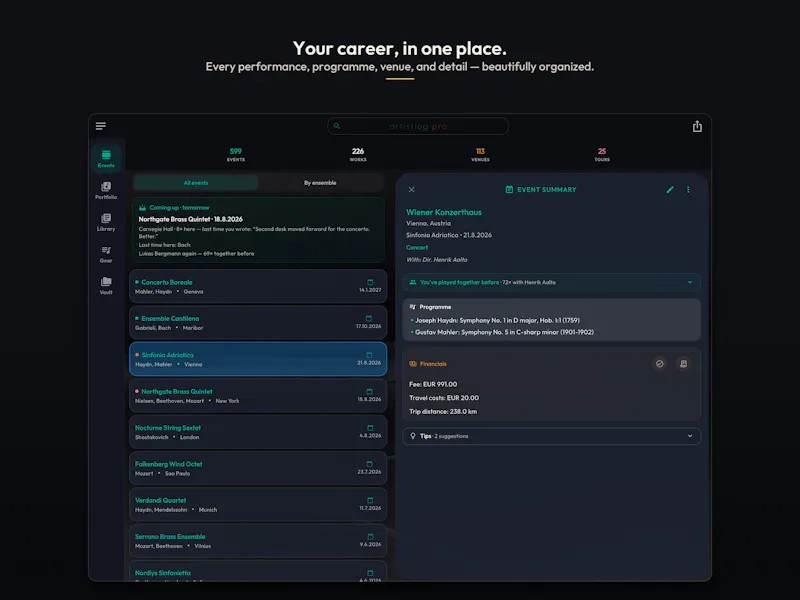 ArtistLog - Concerts, repertoire & gear screenshot 1