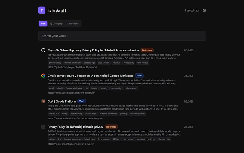 TabVault screenshot 2
