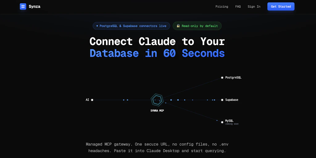 Synra:60秒內將Claude連接到您的資料庫