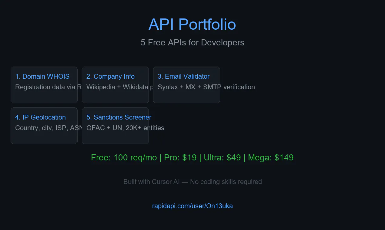 API Portfolio — 5 Free APIs gallery image