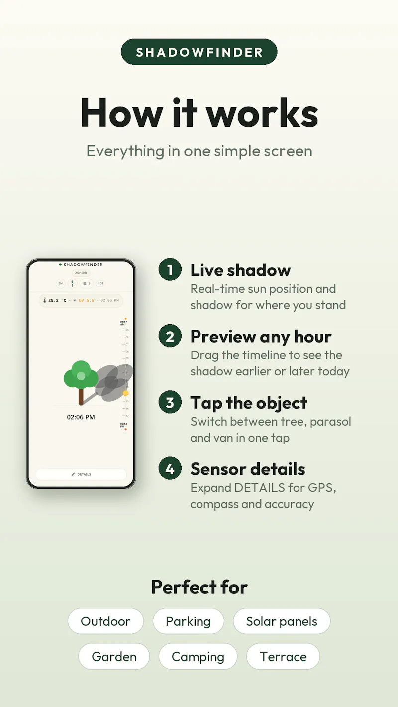 ShadowFinder — Sun Position & Shadow screenshot 1