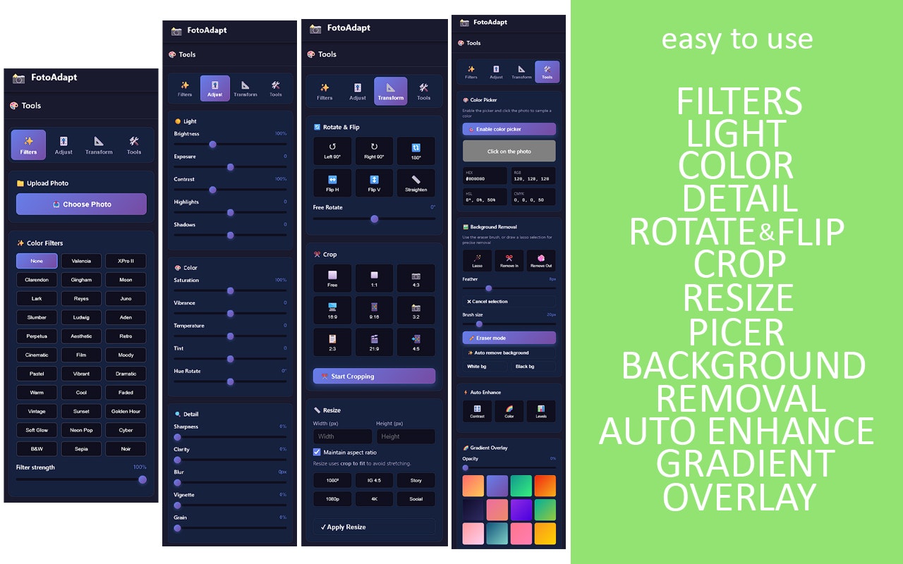 FotoAdapt - Screenshot 2 showing product features and functionality