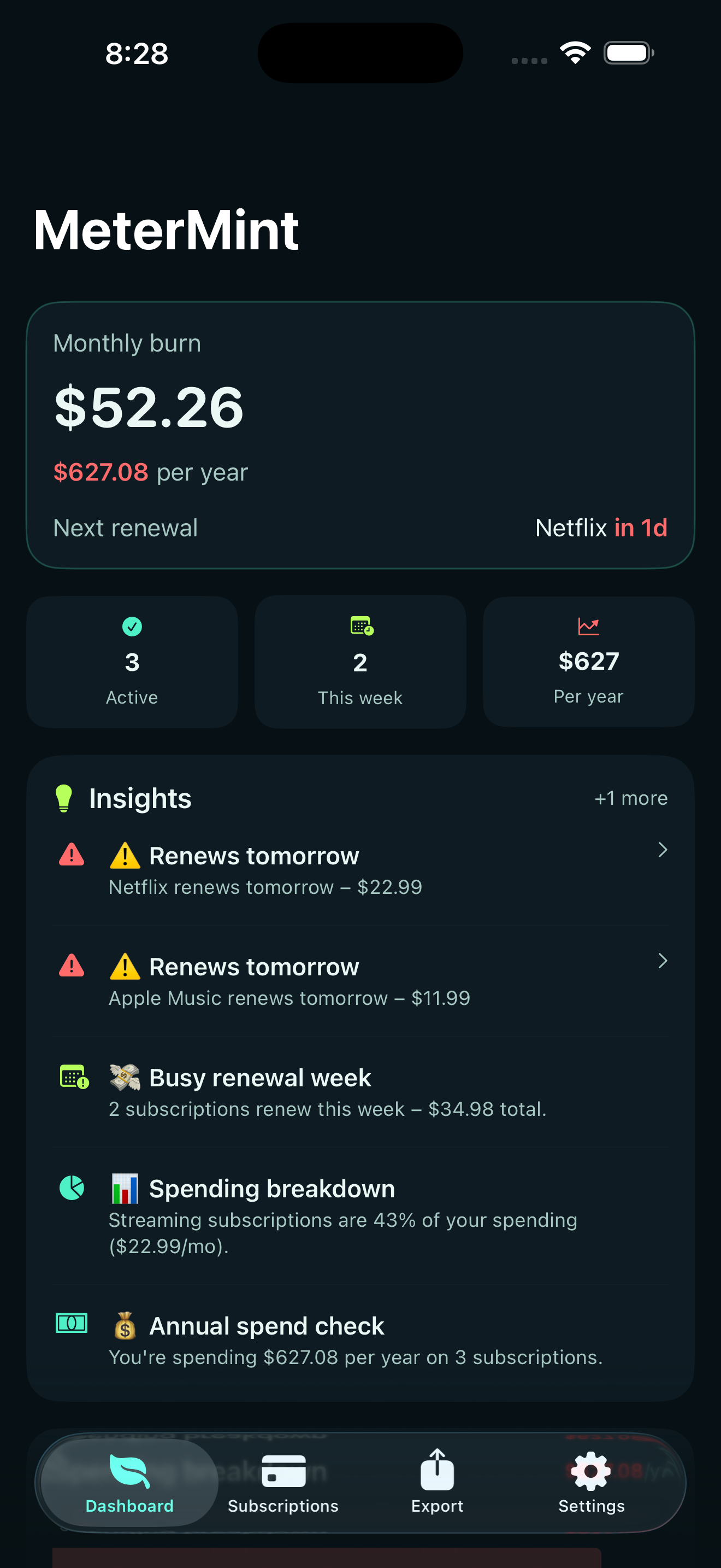 MeterMint Subscription Tracker