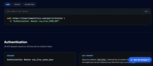 Clearview Politics API gallery image