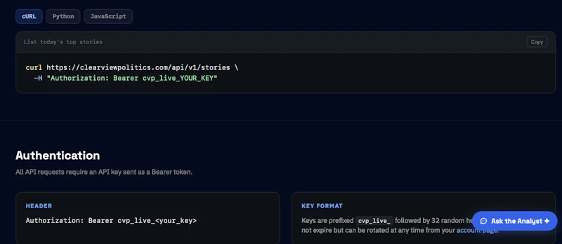 Clearview Politics API screenshot 3