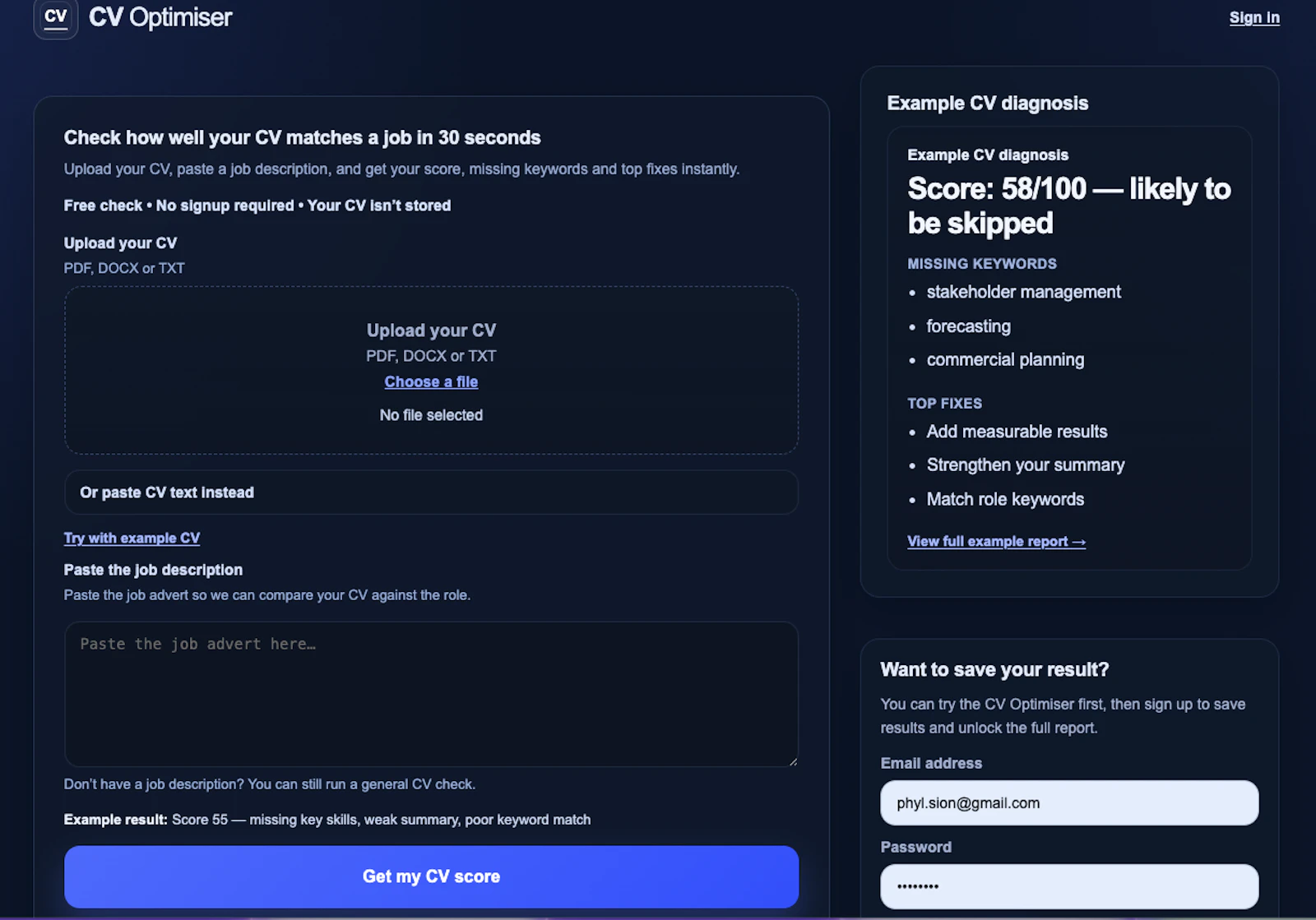 CV Optimiser screenshot 1