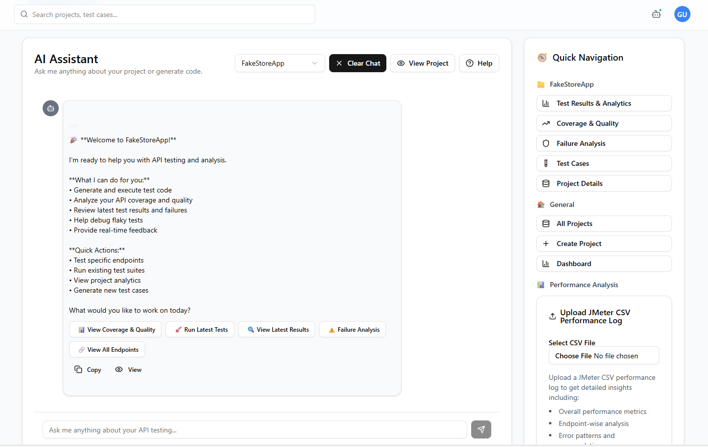 Next-Gen AI Test Platform for APIs & Web - Main screenshot showing features and interface