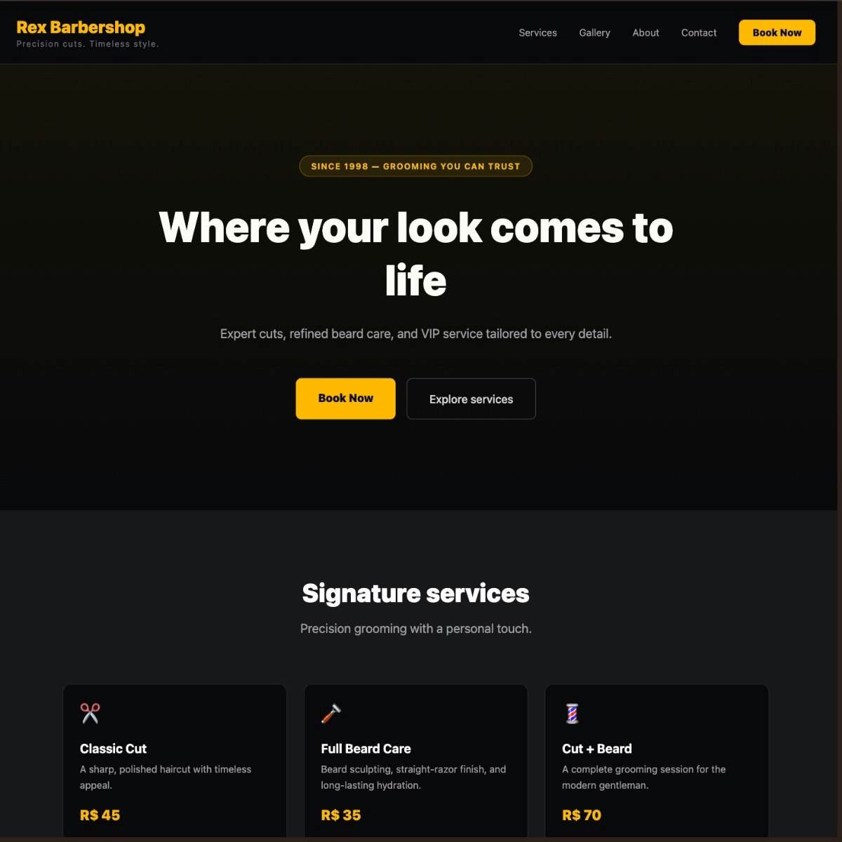 Barbershop Website (React + Tailwind)