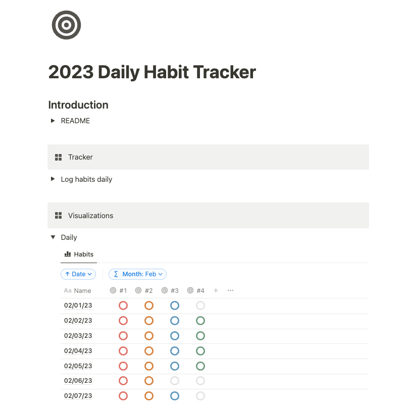 Mídia 4 de Rastreador de hábitos 2023 ▶ ︎ Modelo de noção - Rastreie hábitos com visualizações "Circle".