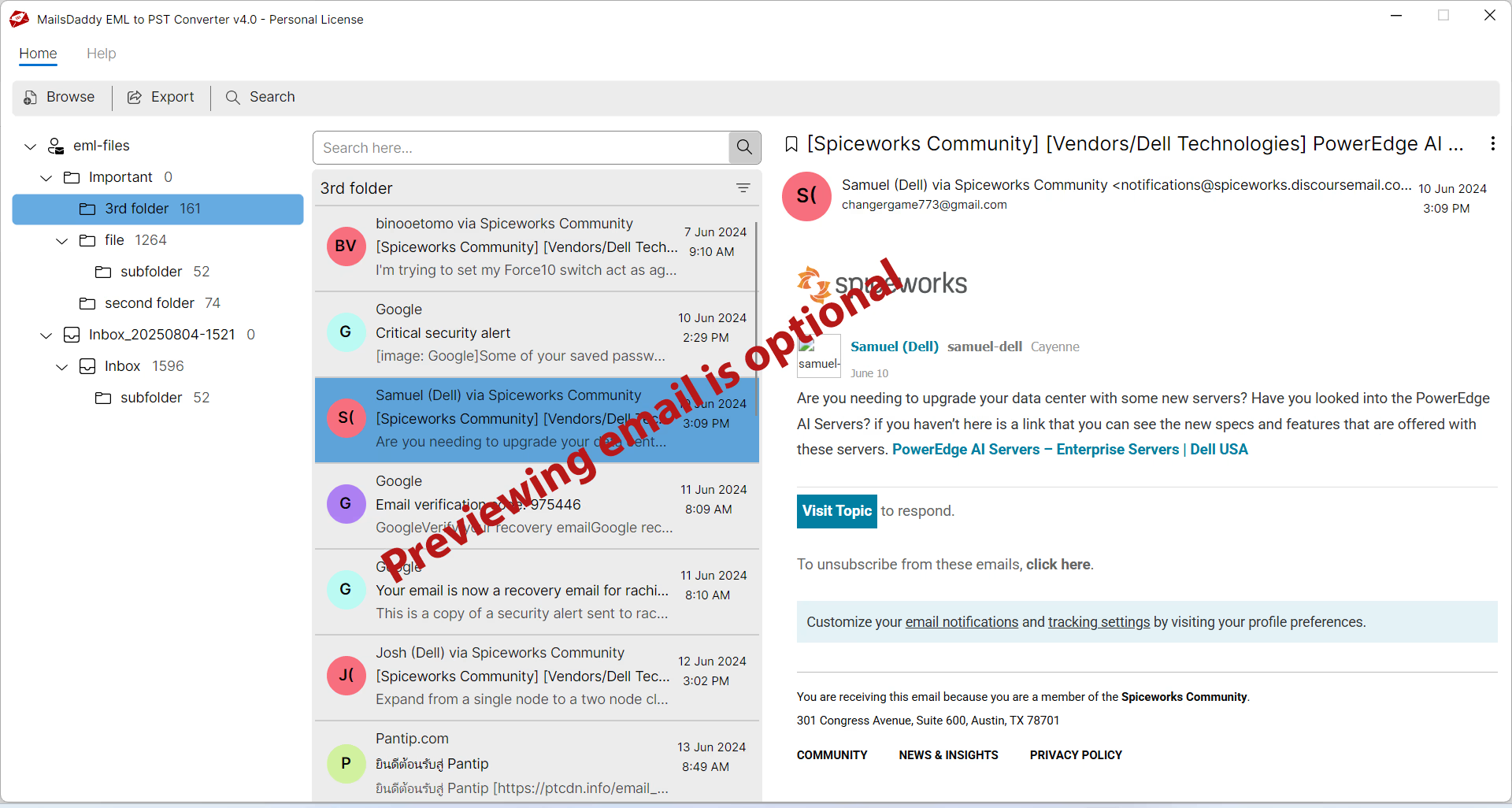 MailsDaddy EML to PST Converter - Screenshot 3 showing product features and functionality