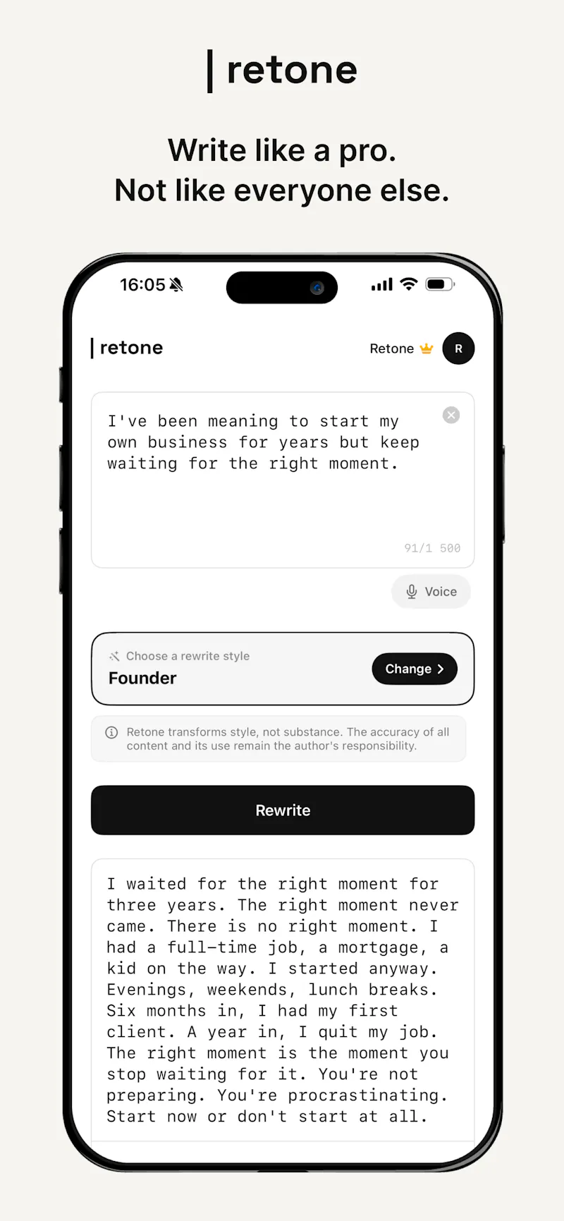 Retone — AI Text Rewriter screenshot 1