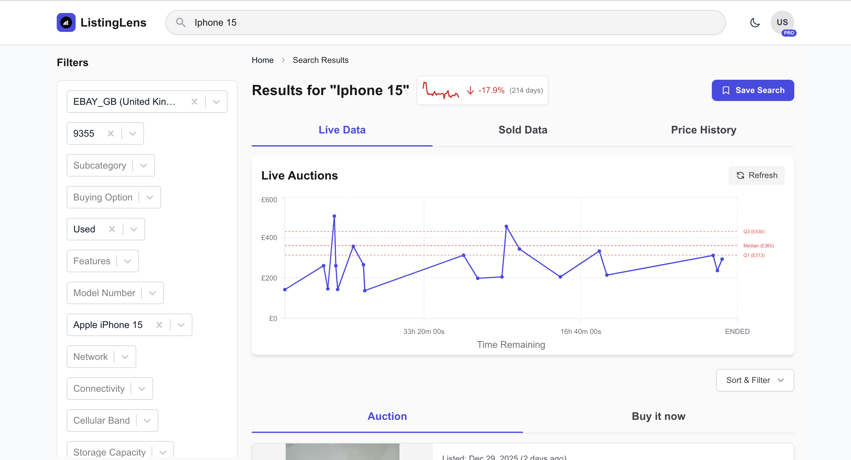 ListingLens - Real-time eBay Price Intel - Screenshot 3 showing product features and functionality
