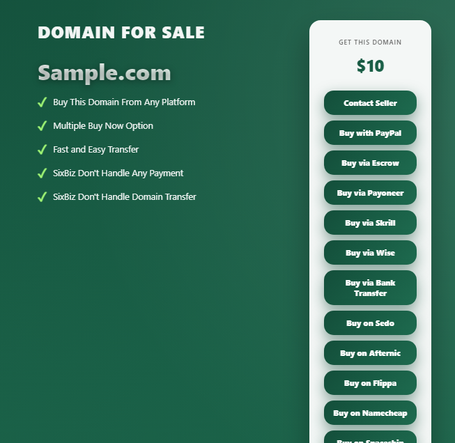 SixBiz.com Domain For Sale Landing Page gallery image