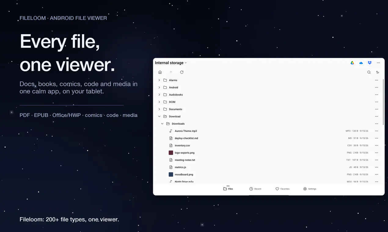 Fileloom: 200+ file types + handoff gallery image