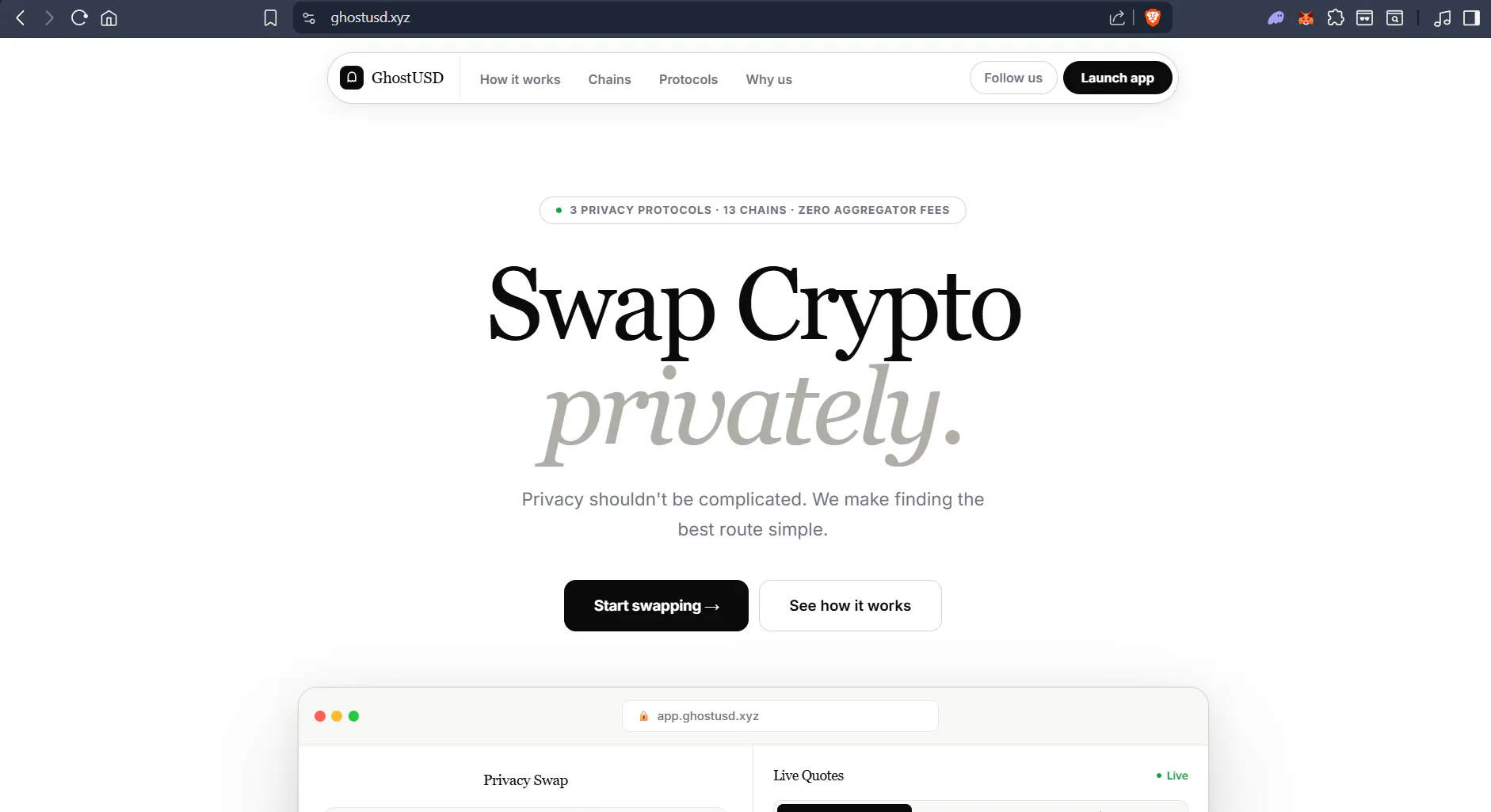 GhostUSD.xyz - Privacy Swap Aggregator gallery image