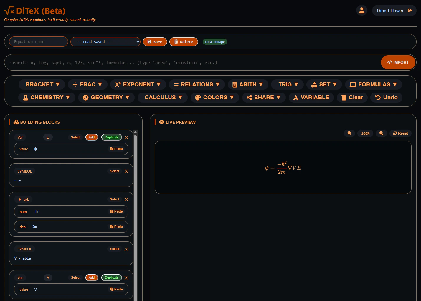 DiTeX · Visual LaTeX Equation Builder screenshot 1