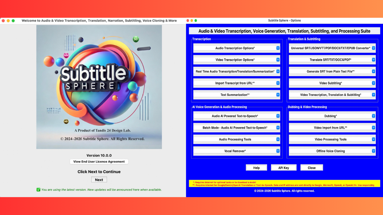 Subtitle Sphere:All-in-One AI Media Tool - Main product screenshot demonstrating key features and user interface
