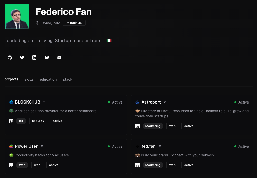 fed.fan - 创始人，企业家，开发人员的生物链接最小链接媒体2