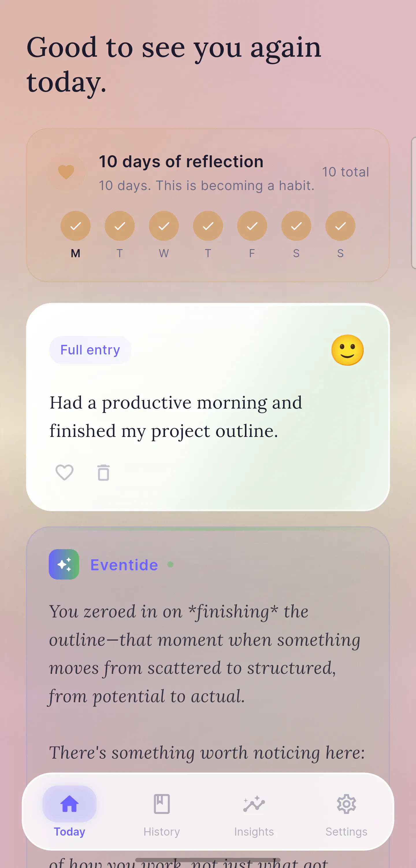 Eventide — Journal, Reflect, Grow のプロダクトバナー