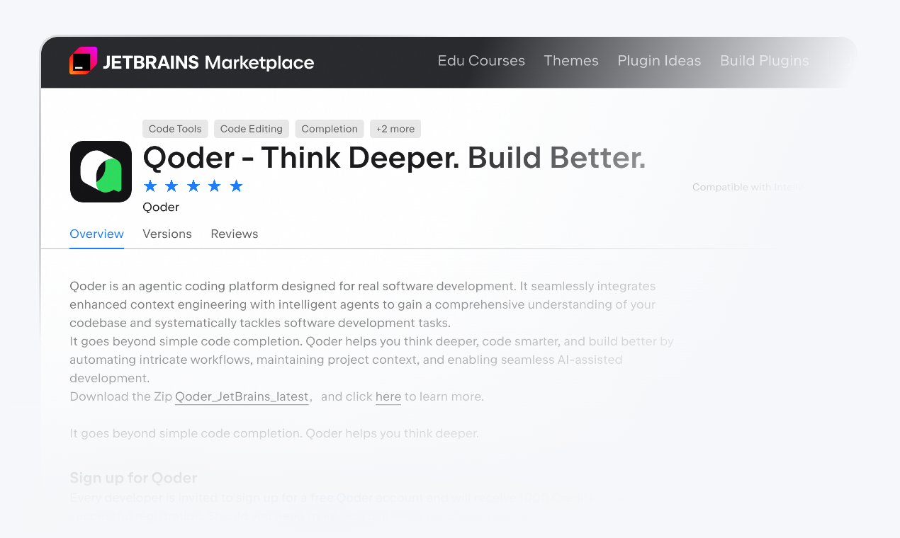 Qoder JetBrains Plugin - Screenshot 3 showing product features and functionality