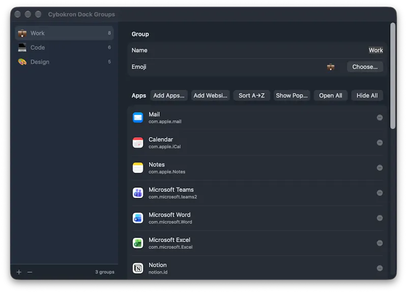 Cybokron Dock Groups screenshot 2