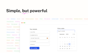 Interface do construtor de formulários da Tally - Uma captura de tela mostrando a interface intuitiva e fácil de usar do construtor de formulários da Tally.