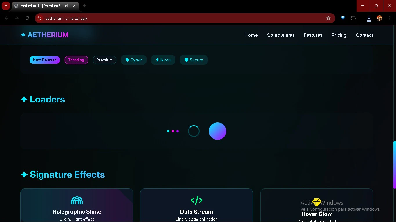 Aetherium UI 대표 미리보기
