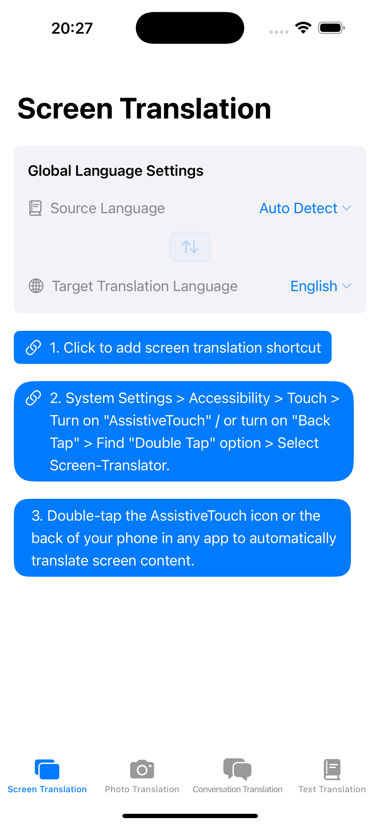 Média Translateur d'écran - Écran / photo / conversation en temps réel / traduction vocale 1