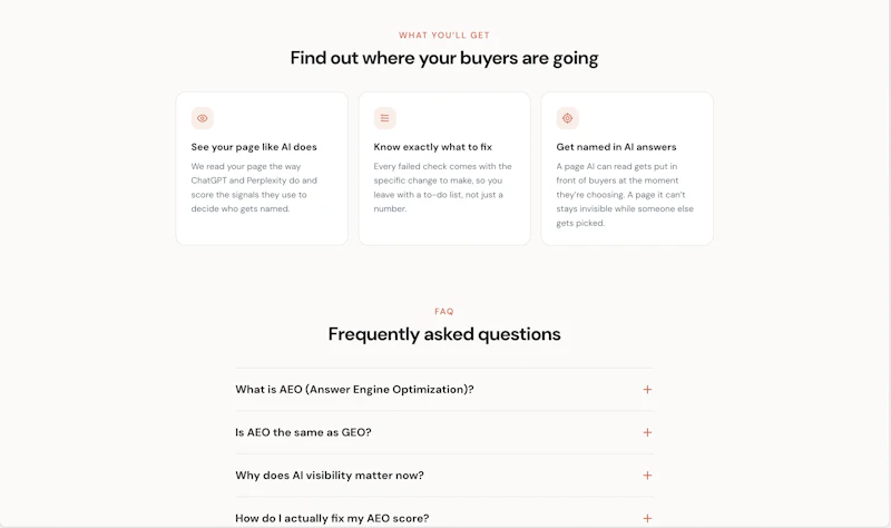 Free AEO Checker: Does AI recommend you? screenshot 4