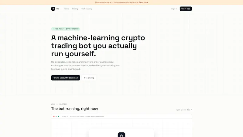 Rio — Download the ML crypto trading bot screenshot 1
