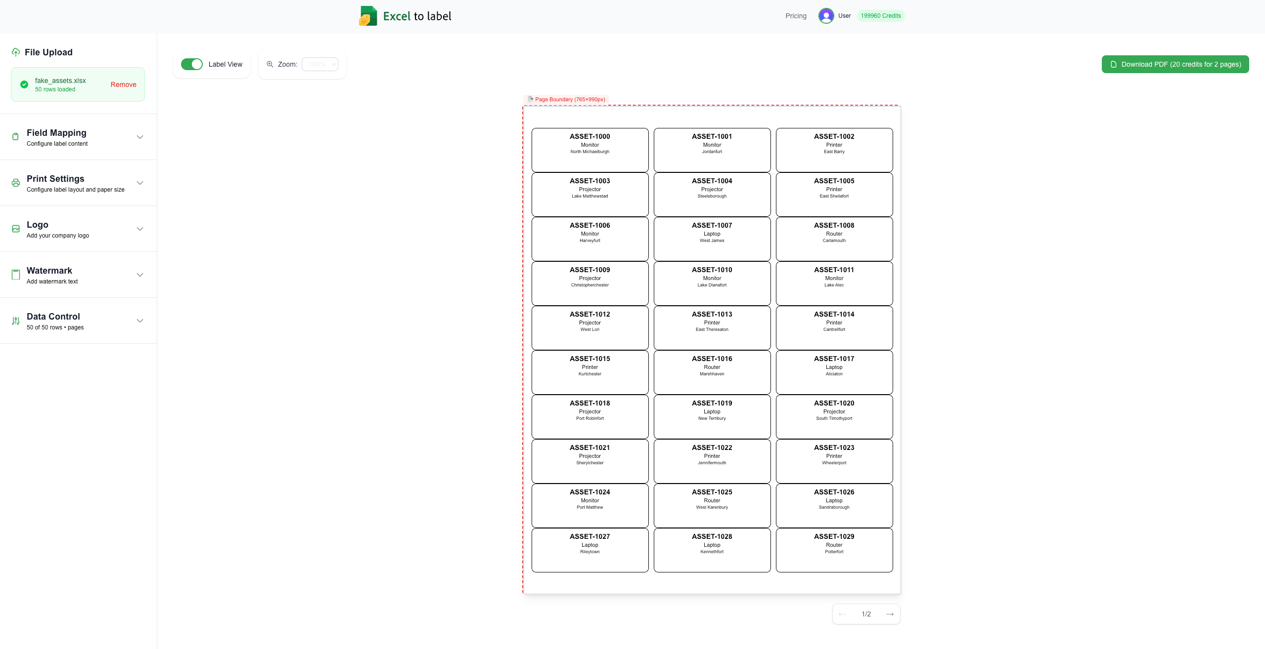 Mídia 3 de Excel to Rotting Converter - Gerador de etiqueta PDF instantâneo