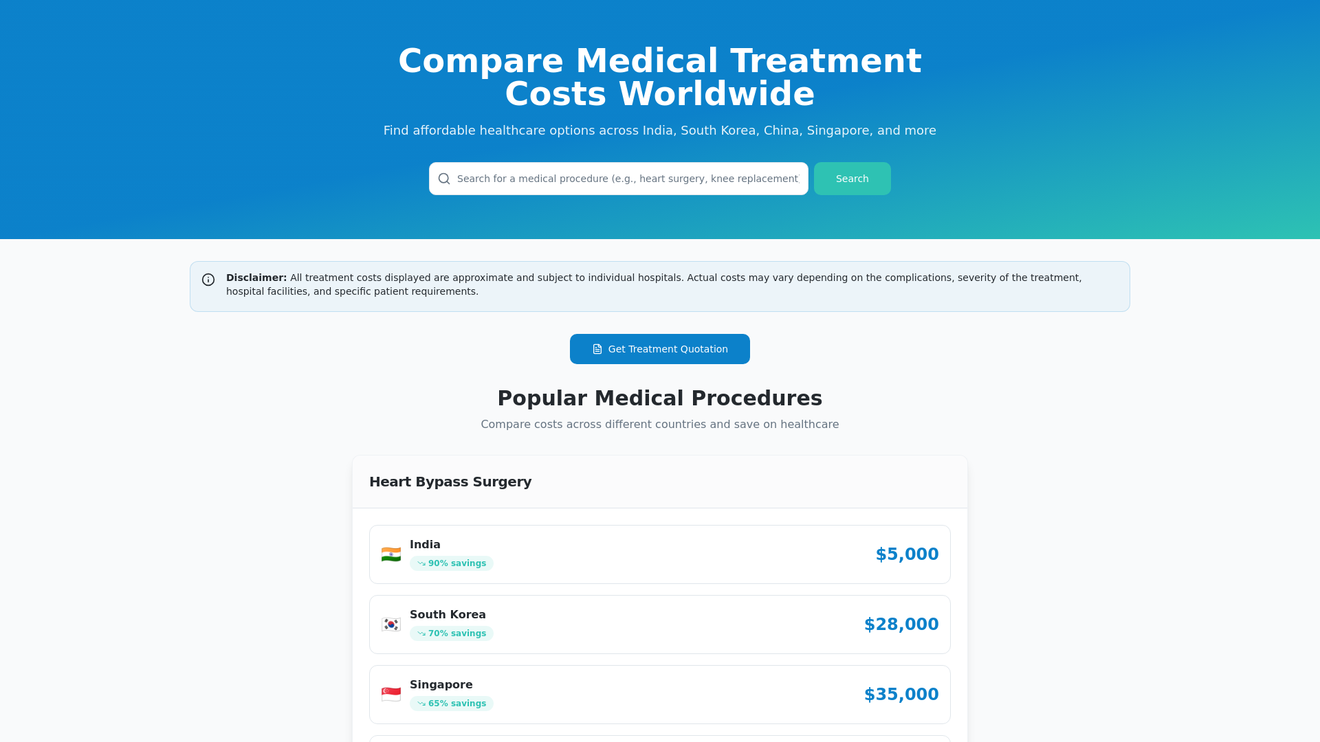 Global Cost Comparison - Main screenshot showing features and interface