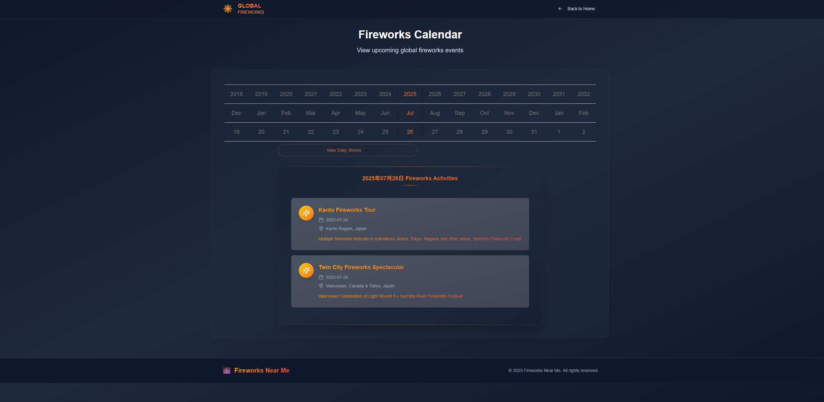 Globale vuurwerkkalender - Publiceer een website voor vuurwerkshow -vragen. media 4