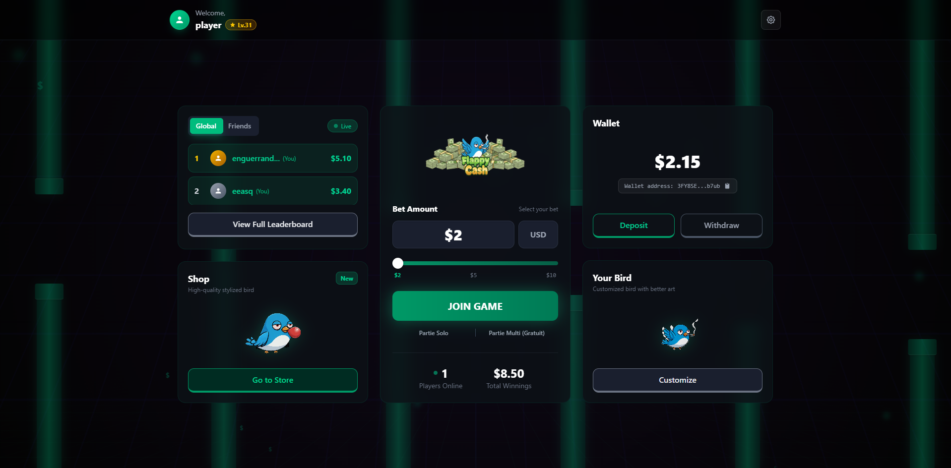 FLAPPY CASH - Screenshot 2 showing product features and functionality