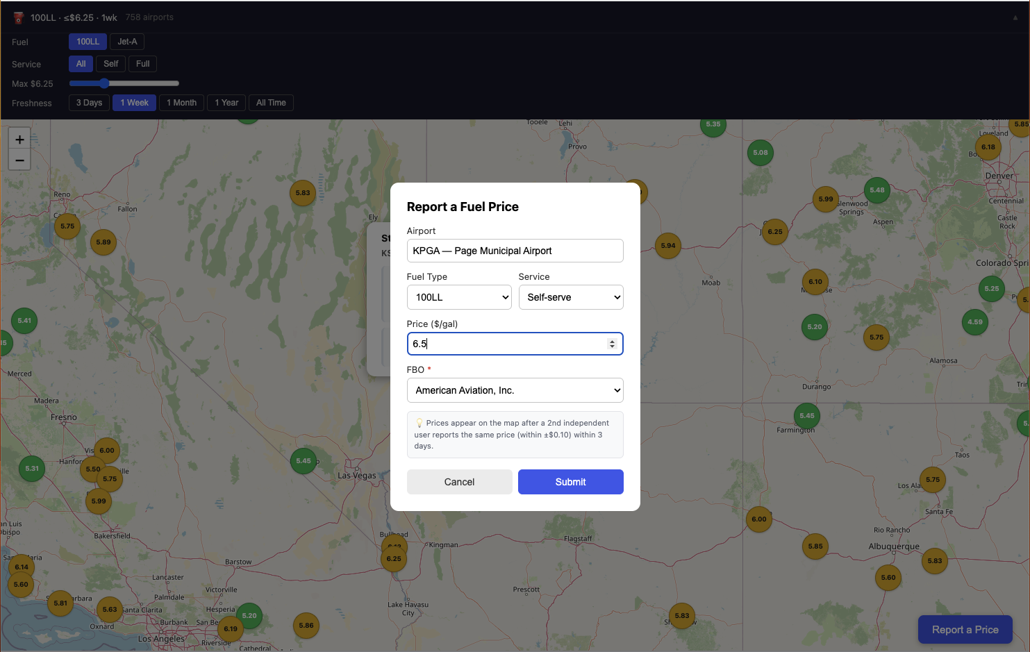 avgas.cheap — GA Fuel Prices Map gallery image