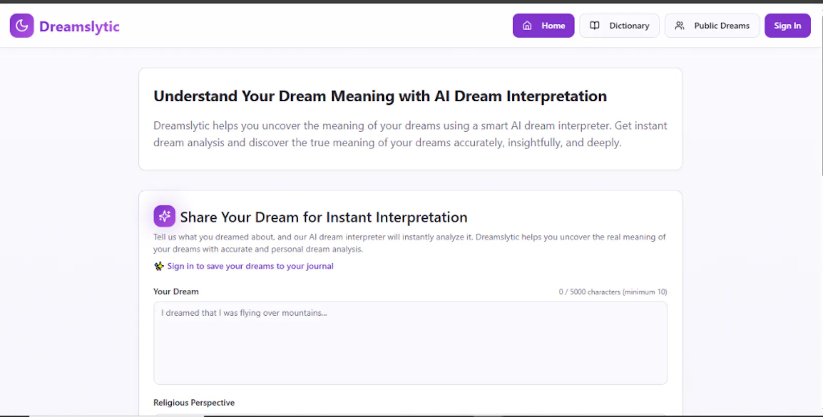 Free Tool for Dream Interpretation screenshot 1